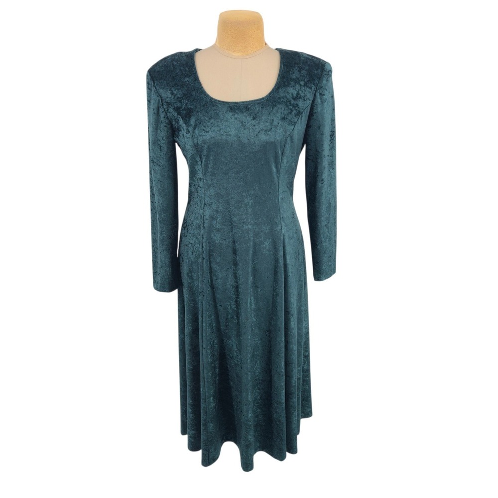 Brett Alixander Dress Women 14 Green Velour Strappy Back Midi Party Evening Vtg